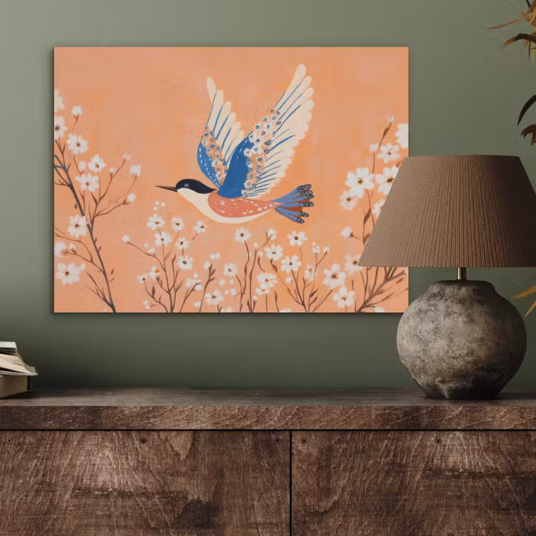 Vogel - Bloesemtakken - Warm - Kleurrijk PET vilt klein -sfeer2