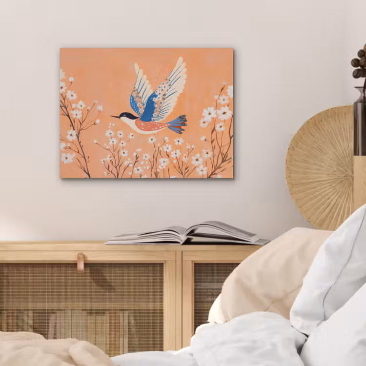 Vogel - Bloesemtakken - Warm - Kleurrijk PET vilt klein -sfeer3