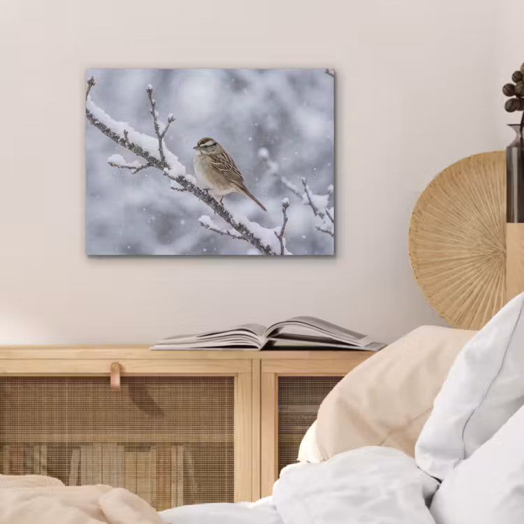 Vogel - Tak - Sneeuw - Winter PET vilt klein -sfeer3