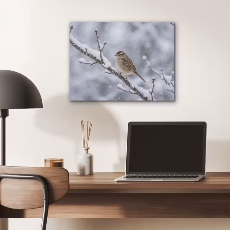 Vogel - Tak - Sneeuw - Winter PET vilt klein -sfeer5