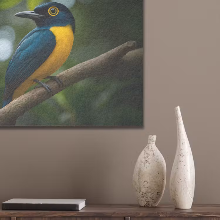 Vogel - Tak - Geel - Bladeren PET vilt klein -sfeer6_closeup