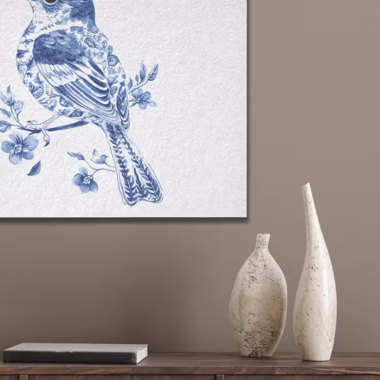 Vogel - Delfts blauw - Illustratie - Bloemen PET vilt klein -sfeer6_closeup