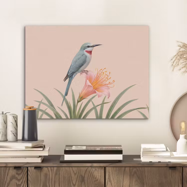 Vogel - Bloem - Natuur - Roze PET vilt klein -sfeer1