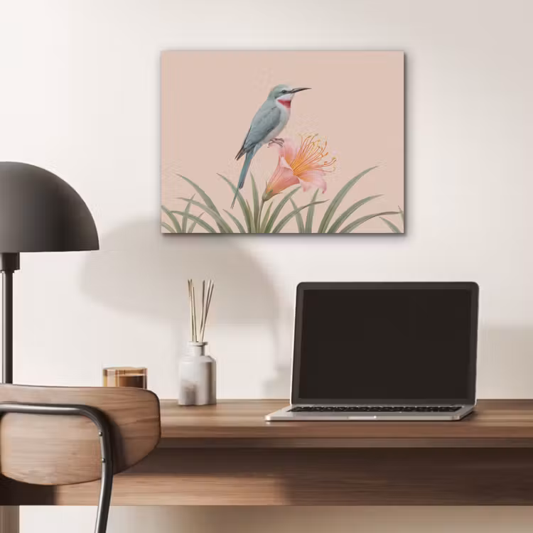 Vogel - Bloem - Natuur - Roze PET vilt klein -sfeer5