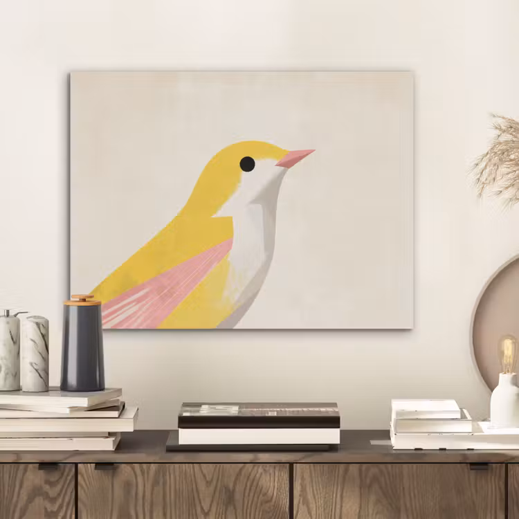 Vogel - Minimalistisch - Geel PET vilt klein -sfeer1