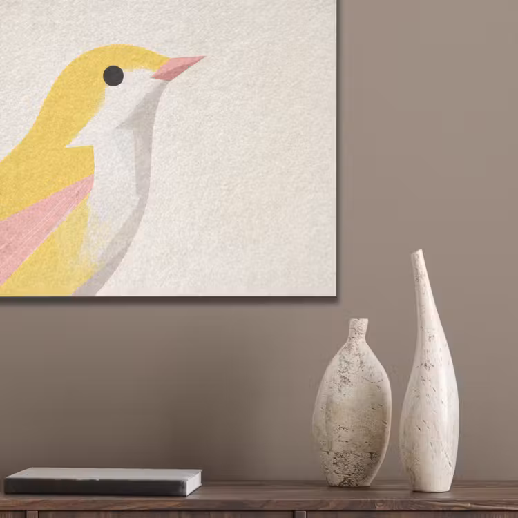 Vogel - Minimalistisch - Geel PET vilt klein -sfeer6_closeup