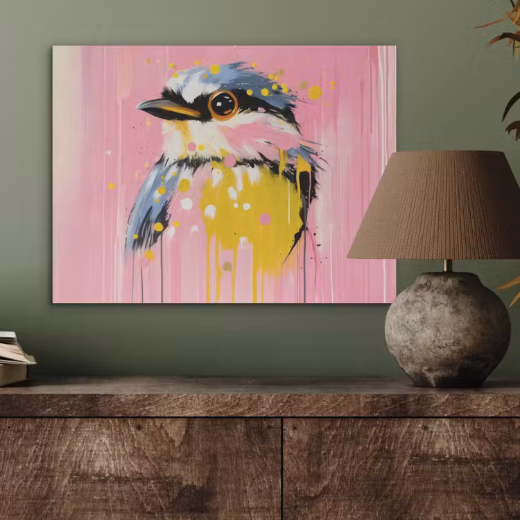Vogel - Roze - Geel - Blauw PET vilt klein -sfeer2