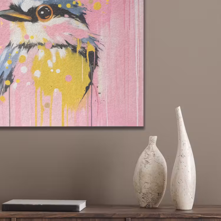 Vogel - Roze - Geel - Blauw PET vilt klein -sfeer6_closeup