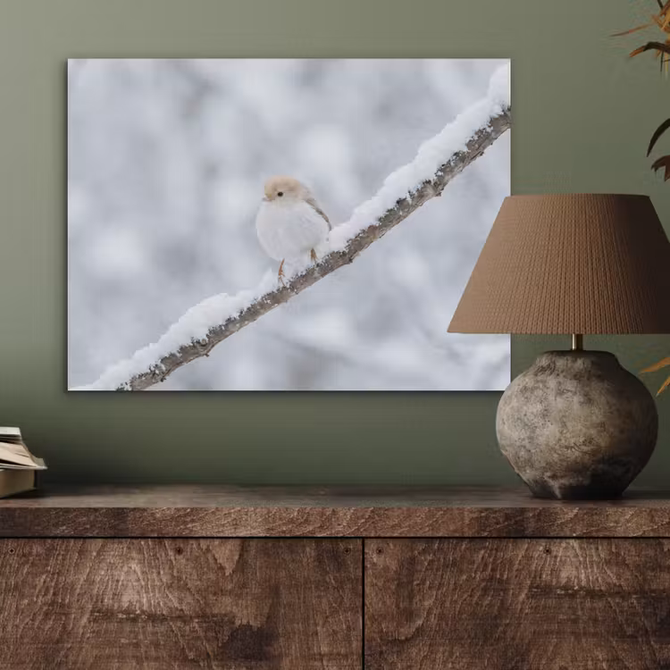 Vogeltje - Sneeuw - Tak - Winter - Zacht PET vilt klein -sfeer2