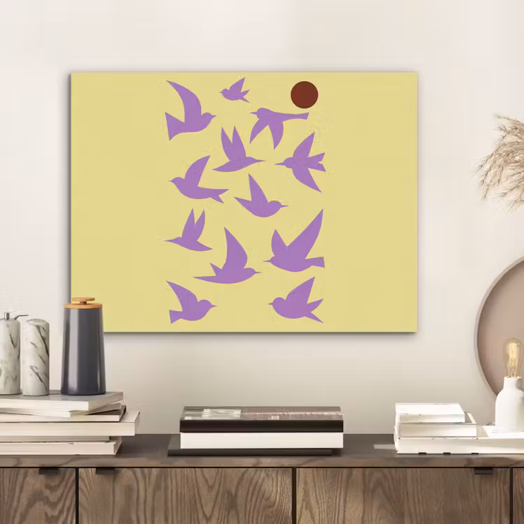 Vogels - Cirkel - Geel - Beweging PET vilt klein -sfeer1