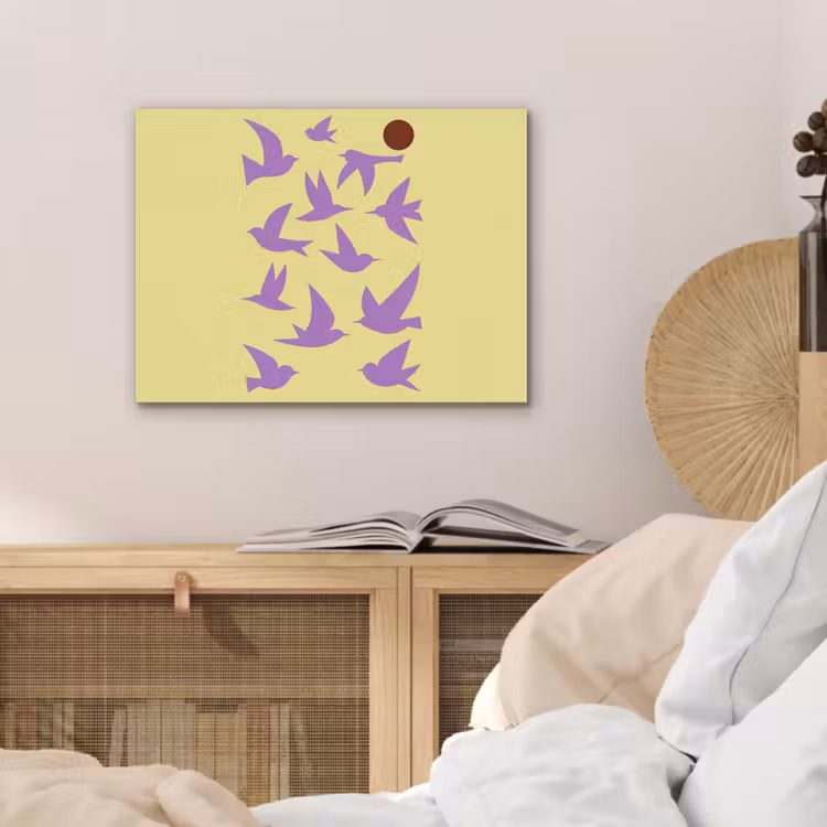 Vogels - Cirkel - Geel - Beweging PET vilt klein -sfeer3