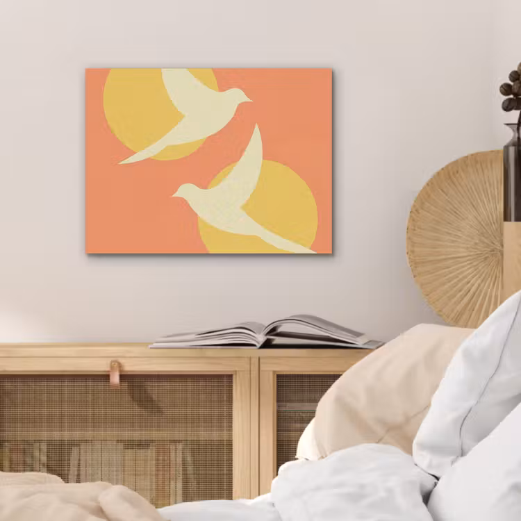 Vogels - Cirkels - Geel PET vilt klein -sfeer3