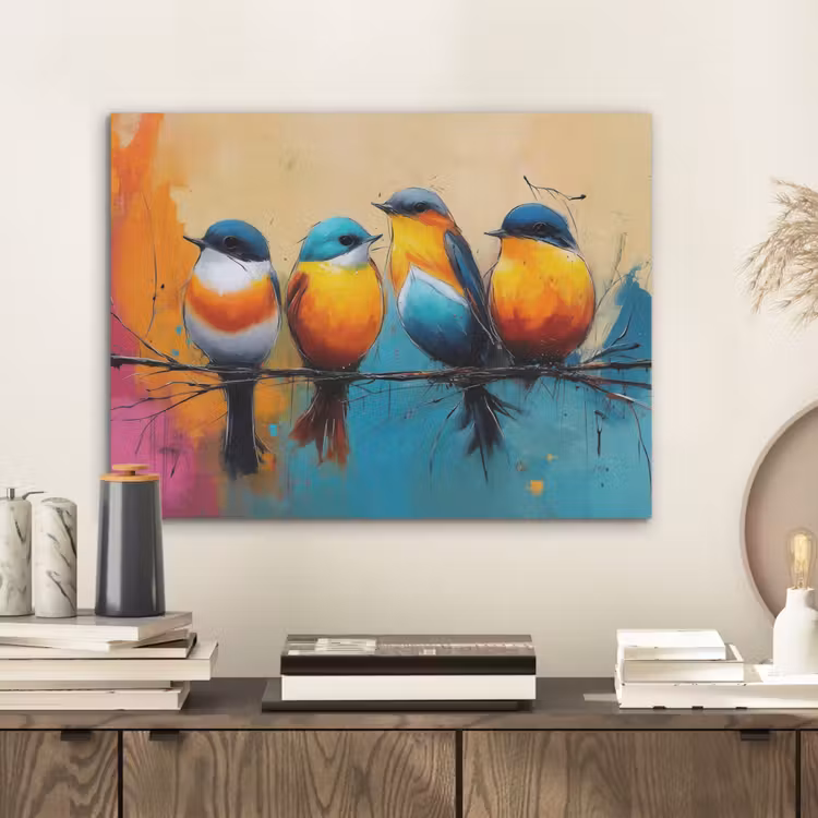 Vogels - Kleurrijk - Tak - Abstract PET vilt klein -sfeer1