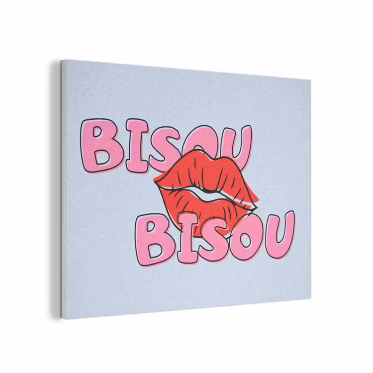 Bisou - Blauw - Roze - Lippen PET vilt klein -3d