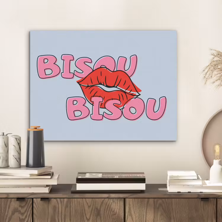 Bisou - Blauw - Roze - Lippen PET vilt klein -sfeer1