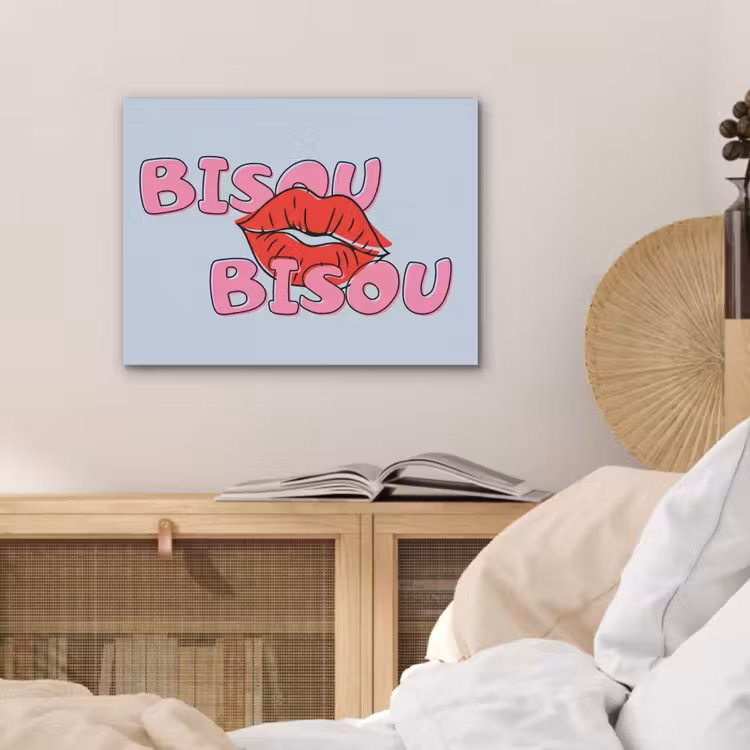 Bisou - Blauw - Roze - Lippen PET vilt klein -sfeer3