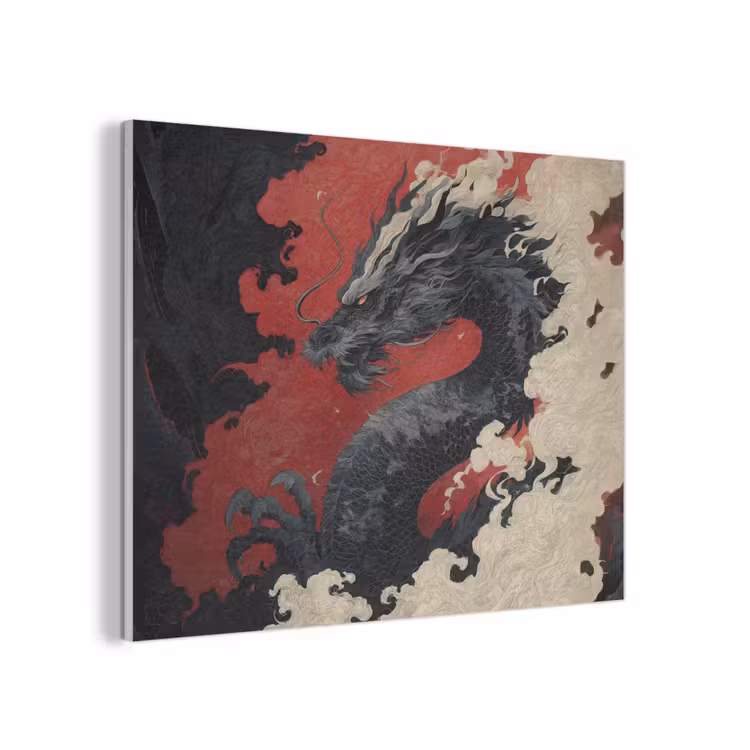 Zwarte draak - Rookwolken - Rood PET vilt klein -3d