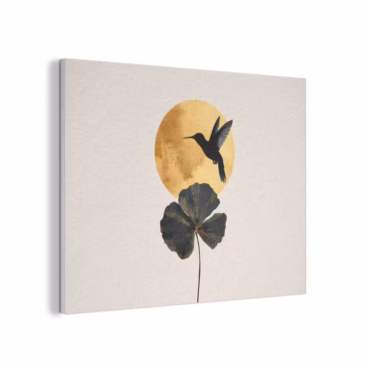 Zwarte kolibrie - Bloem - Gouden cirkel PET vilt klein -3d