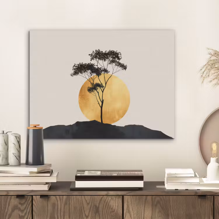 Zwarte boom - Gouden cirkel - Heuvel PET vilt klein -sfeer1