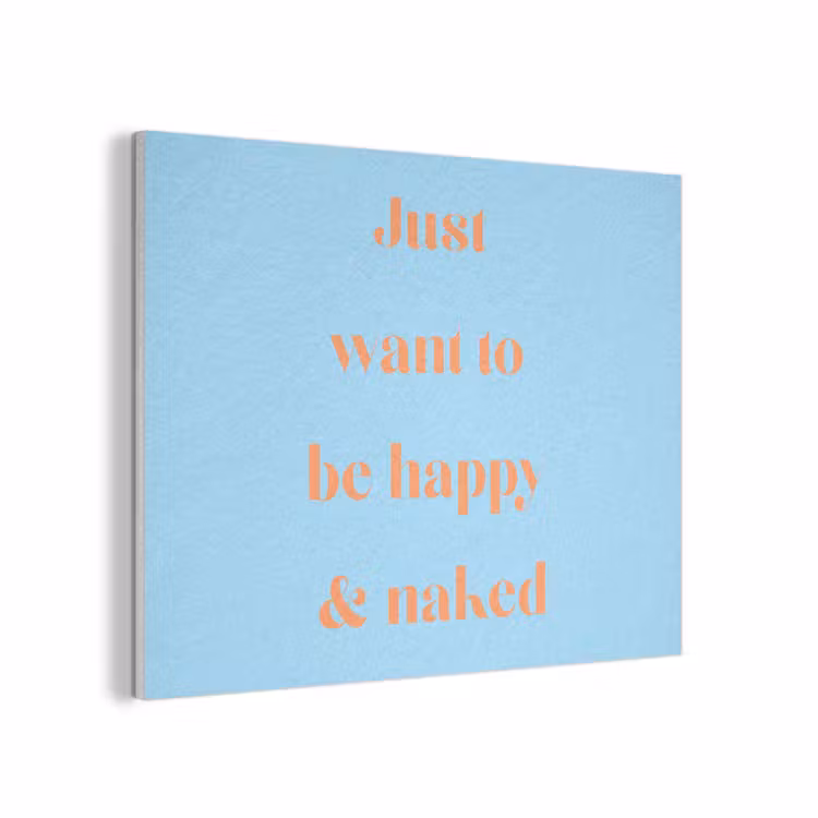 Blauw - Oranje - Just want to be happy & naked PET vilt klein -3d