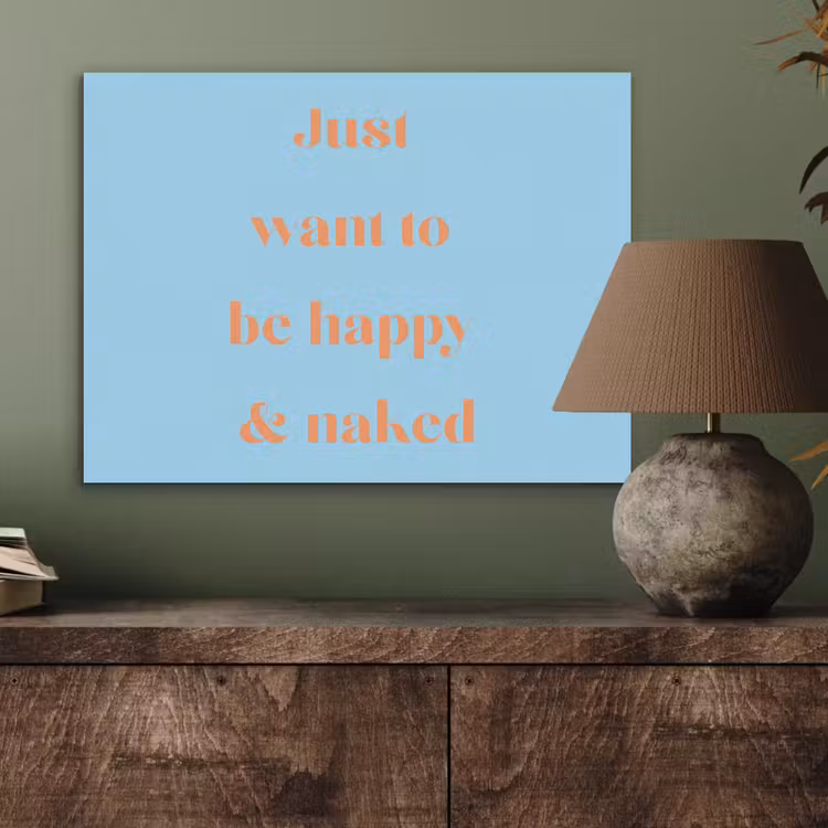 Blauw - Oranje - Just want to be happy & naked PET vilt klein -sfeer2