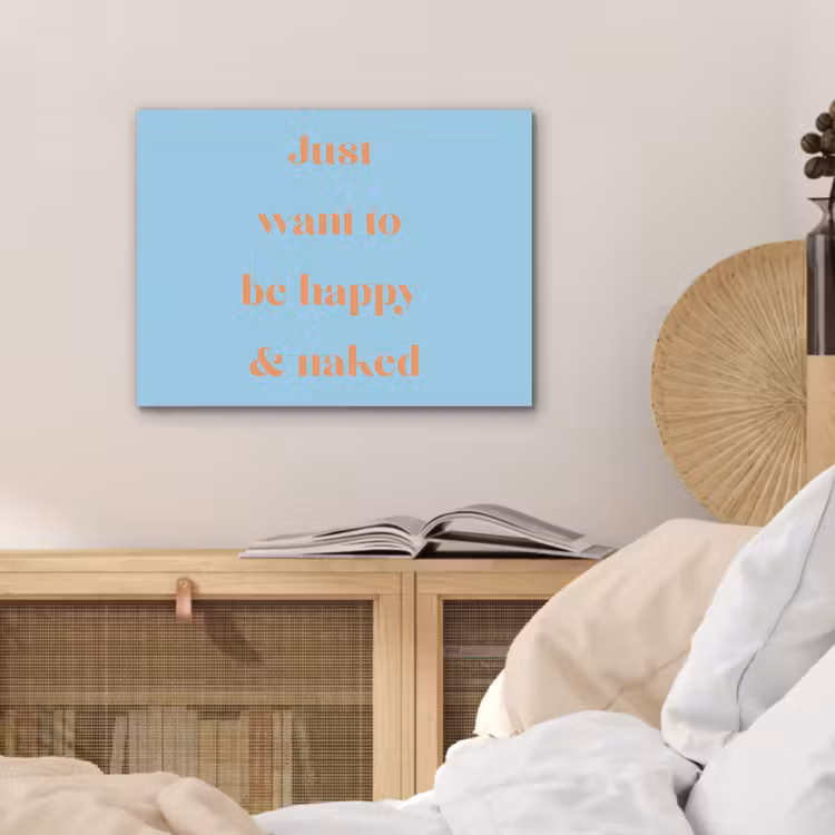 Blauw - Oranje - Just want to be happy & naked PET vilt klein -sfeer3