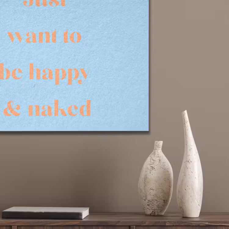 Blauw - Oranje - Just want to be happy & naked PET vilt klein -sfeer6_closeup