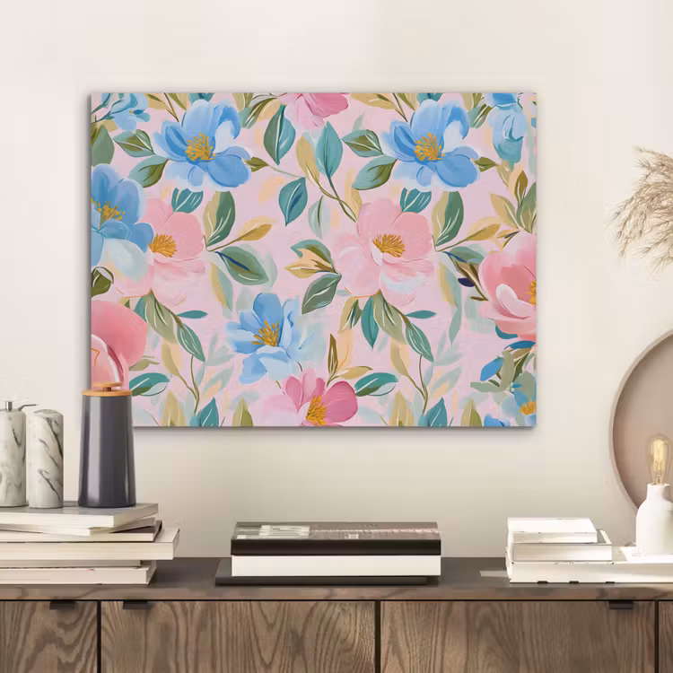 Blauw - Roze - Bloemen PET vilt klein -sfeer1