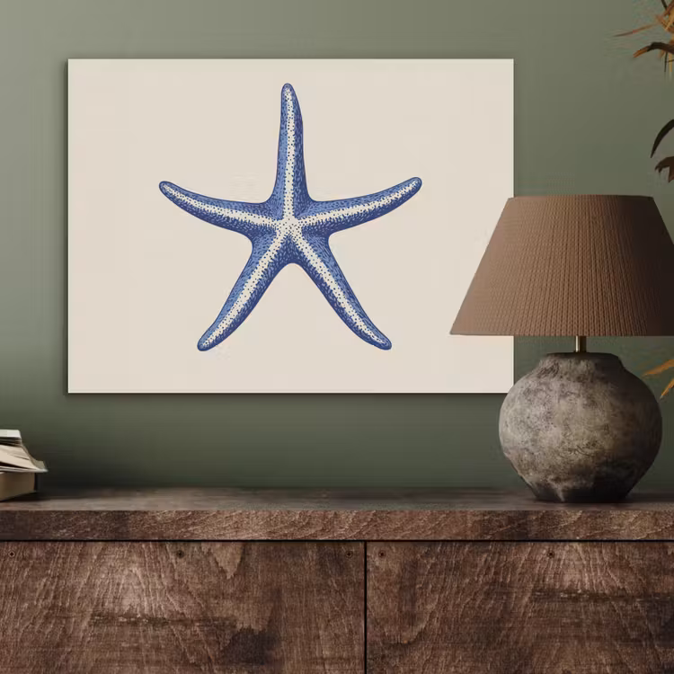 Blauwe zeester - Minimalistisch - Beige PET vilt klein -sfeer2