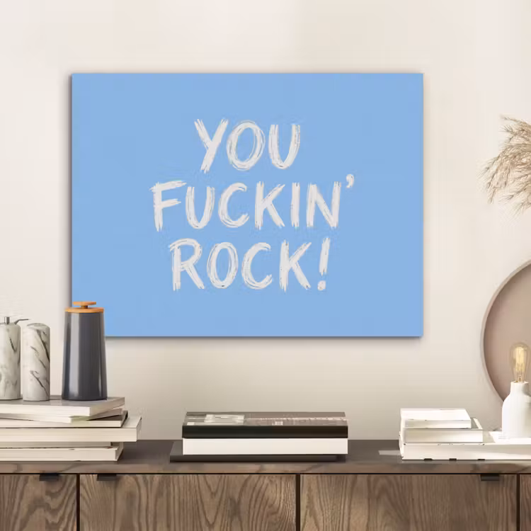 Blauw - Wit - You fuckin rock PET vilt klein -sfeer1