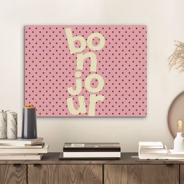 Bonjour - Stippen - Roze- Geel PET vilt klein -sfeer1