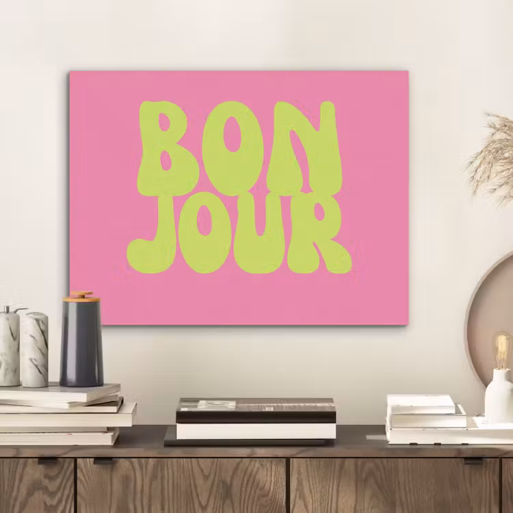 Bonjour - Roze - Fel groen PET vilt klein -sfeer1