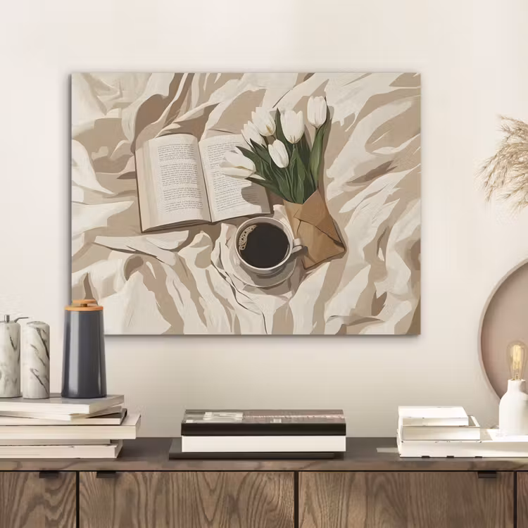 Boek - Illustratie - Tulpen - Koffie PET vilt klein -sfeer1