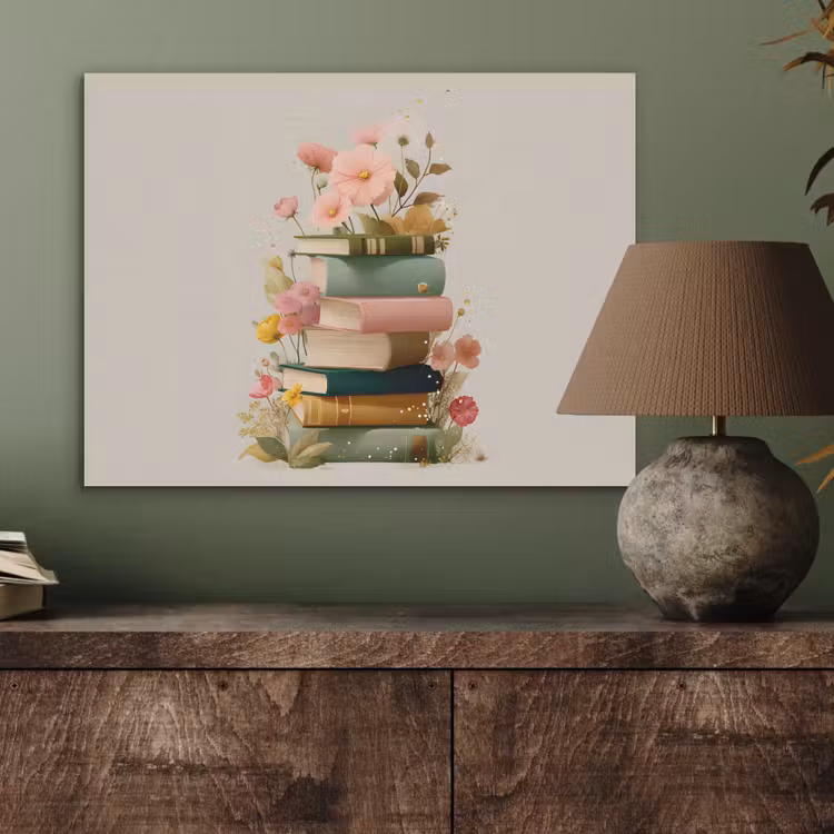 Boeken - Stapel - Bloemen - Kleurrijk PET vilt klein -sfeer2