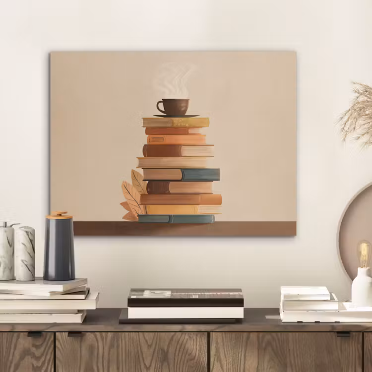 Boeken - Toren - Koffie - Beige PET vilt klein -sfeer1