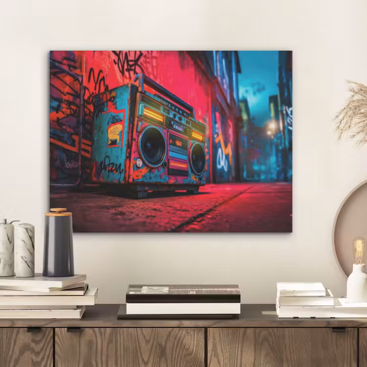 Boombox - Rood - Graffiti - Neon PET vilt klein -sfeer1