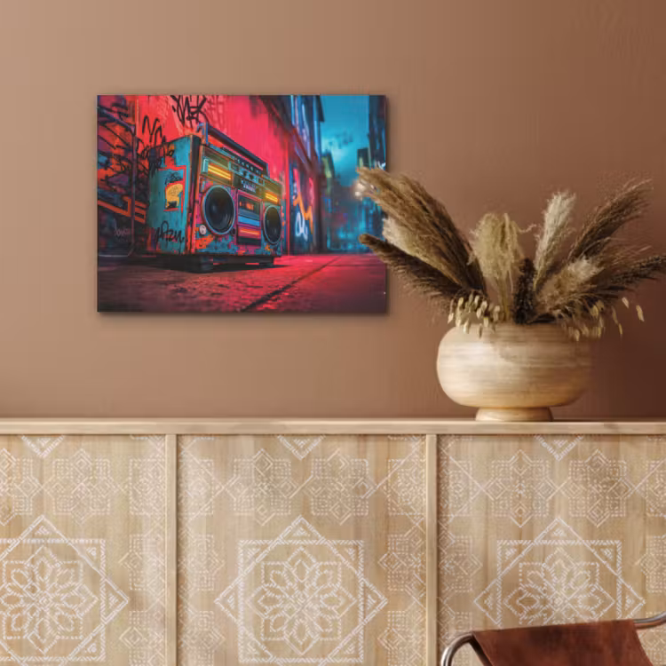 Boombox - Rood - Graffiti - Neon PET vilt klein -sfeer4