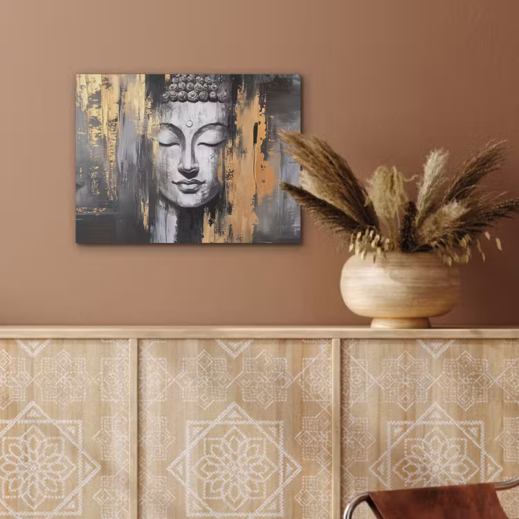 Boedhha - Penseelstreken - Goud - Abstract PET vilt klein -sfeer4
