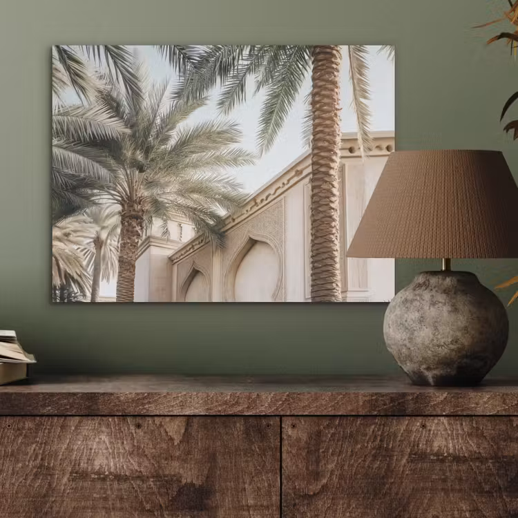 Gebouw - Palmbomen - Beige - Zon PET vilt klein -sfeer2