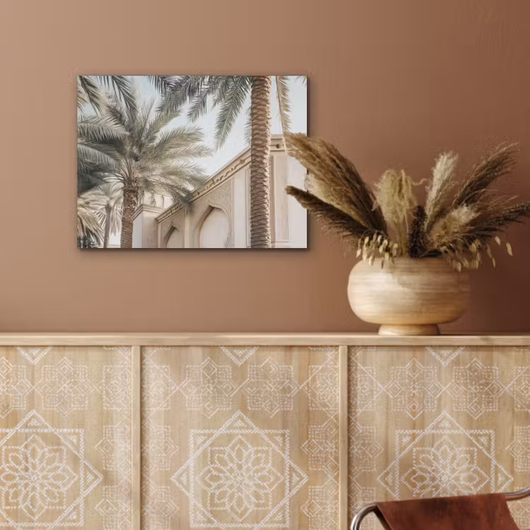 Gebouw - Palmbomen - Beige - Zon PET vilt klein -sfeer4