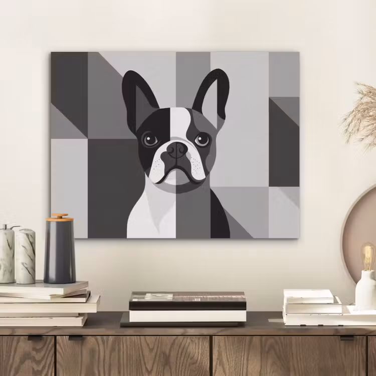 Buldog - Zwart - Abstract - Vlakken PET vilt klein -sfeer1