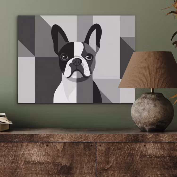 Buldog - Zwart - Abstract - Vlakken PET vilt klein -sfeer2