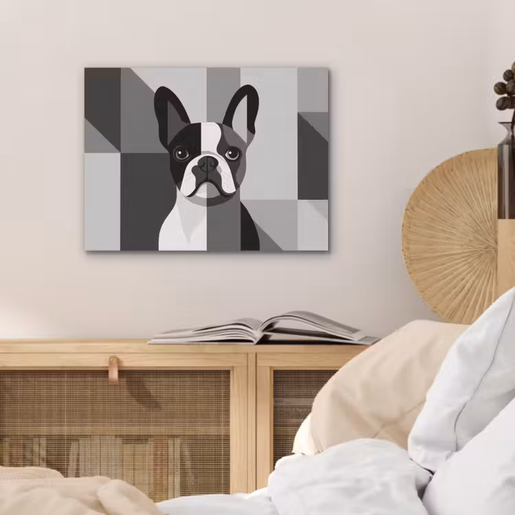 Buldog - Zwart - Abstract - Vlakken PET vilt klein -sfeer3