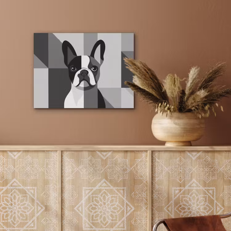 Buldog - Zwart - Abstract - Vlakken PET vilt klein -sfeer4