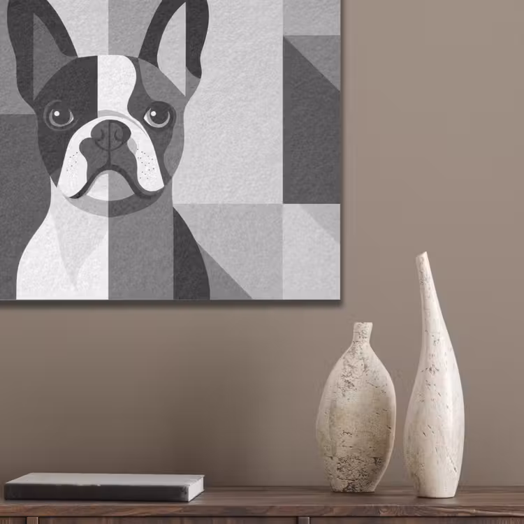 Buldog - Zwart - Abstract - Vlakken PET vilt klein -sfeer6_closeup