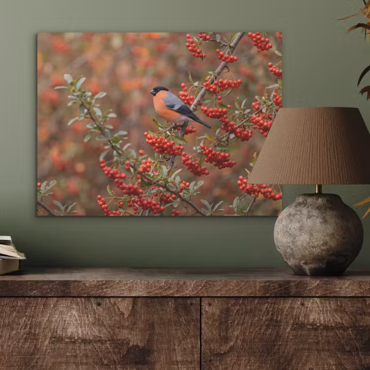 Goudvink - Bessen - Herfst - Natuur - Kleurrijk PET vilt klein -sfeer2