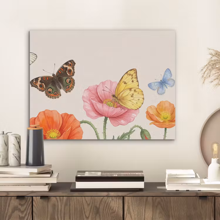 Vlinders - Klaprozen - Illustratie - Kleurrijk PET vilt klein -sfeer1
