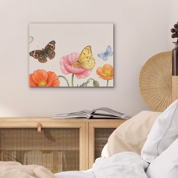 Vlinders - Klaprozen - Illustratie - Kleurrijk PET vilt klein -sfeer3