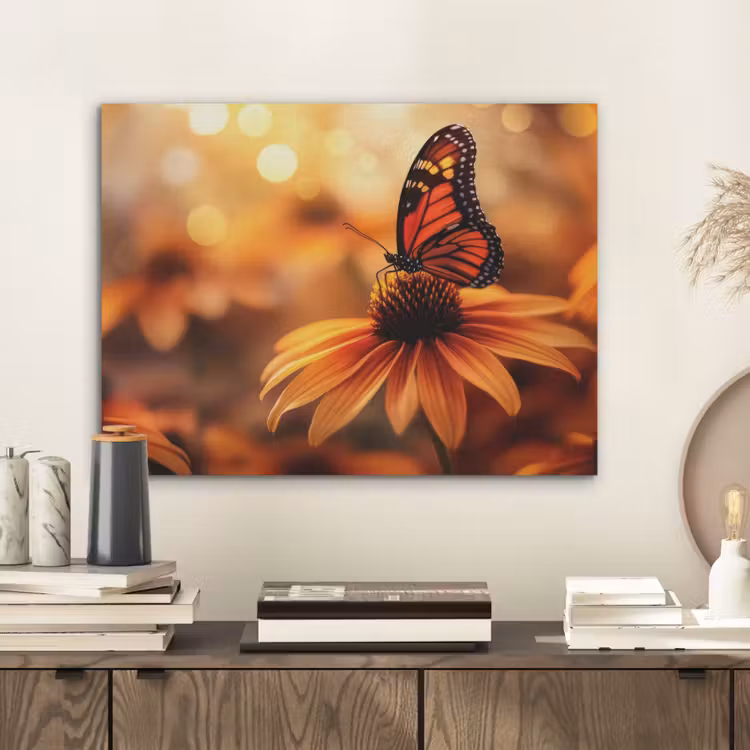 Vlinder - Bloemen - Oranje PET vilt klein -sfeer1