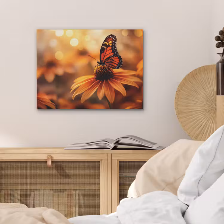 Vlinder - Bloemen - Oranje PET vilt klein -sfeer3
